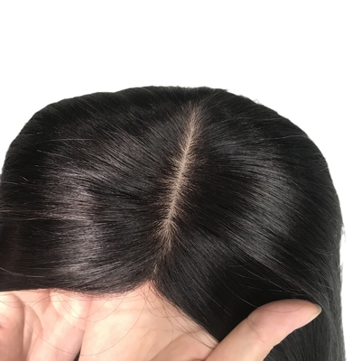 18 pollici naturale europeo reale parte libera base di seta capelli umani clip in topper per donne