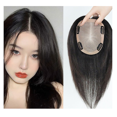 18 pollici naturale europeo reale parte libera base di seta capelli umani clip in topper per donne
