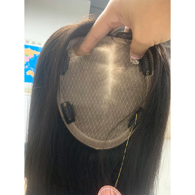 18 pollici naturale europeo reale parte libera base di seta capelli umani clip in topper per donne