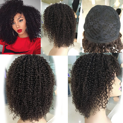 Perrucche per i capelli umani bruni chiari ricci ricci ricci con frangia Perù Remy Afro