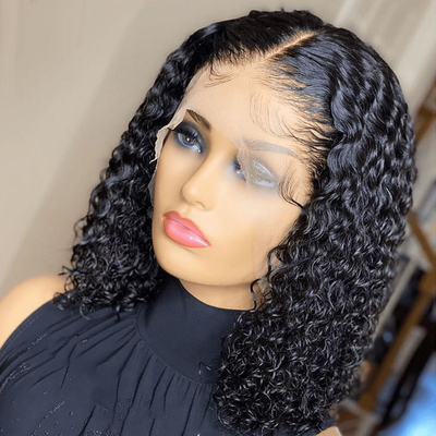 Remy Hair 180% Densità Afro Kinky Ricci 4*4/13*4/13*6 Pizzo Frontale BOB Parrucche per donne nere 250g-450g