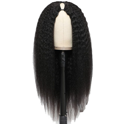 Parrucche Lunghezza V Parte Longue Senza colla Afro Kinky Capelli umani dritti Parrucca 250% Densità