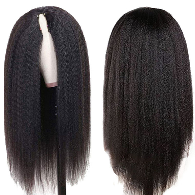 Parrucche Lunghezza V Parte Longue Senza colla Afro Kinky Capelli umani dritti Parrucca 250% Densità