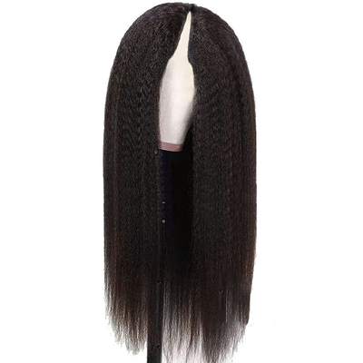Parrucche Lunghezza V Parte Longue Senza colla Afro Kinky Capelli umani dritti Parrucca 250% Densità