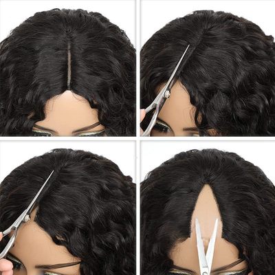 Short 2022 Fashion Design Cuticule allineata a onde d'acqua Parrucca per capelli umani in V senza pizzo