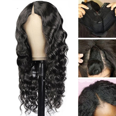 Loose Wave V Part Parrucche online con linea naturale dei capelli e Full Machine Made Double Draw