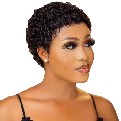 Macchina fatta di capelli corti ricci per capelli umani parrucca afro ricci senza chiusura di pizzo vergine brasiliana