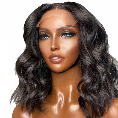 Molto nero 13x6 pizzo frontale stile corto Bob corpo ondulare capelli umani parrucche per donne nere