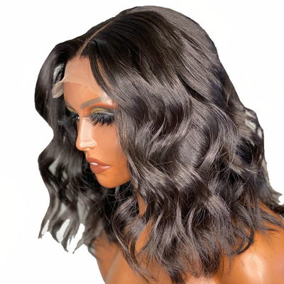 Molto nero 13x6 pizzo frontale stile corto Bob corpo ondulare capelli umani parrucche per donne nere