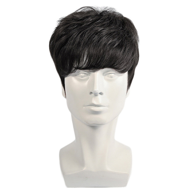 Capelli braziliani morbidi e lucidi Taglio corto Testa piena Perrucche nere maschili con capello naturale
