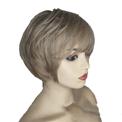6' corto, senza adesivo, naturale, con taglio da fantoccio, perrucca brasiliana, parrucche per capelli umani, per donne bianche.