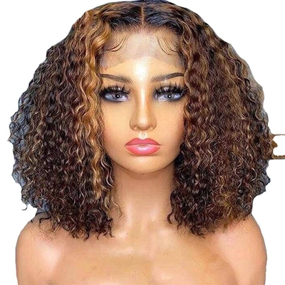 8inch HD Lace Front Peruvian Water Wave Short Blunt Cut Curly Bob Capelli Umani Parrucche fo