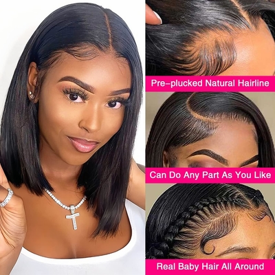 Capelli brasiliani corti bob trasparente bob parrucche Hd pizzo fronte parrucche di capelli umani 8-14 pollici