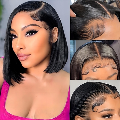 Capelli brasiliani corti bob trasparente bob parrucche Hd pizzo fronte parrucche di capelli umani 8-14 pollici